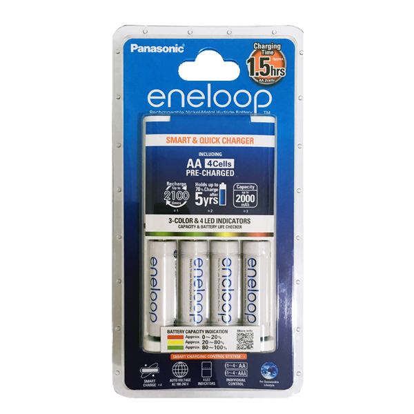 Quick Charger Kit Panasonic Eneloop 3 Color LED Indicator+Panasonic Eneloop AA4 1900mAh